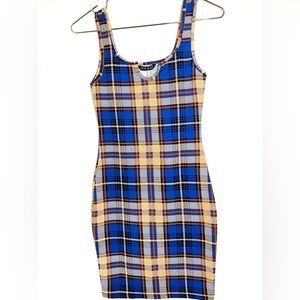 Notched Neck Plaid Bodycon Dress